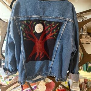 Like New Blue Denim Jacket with Felted Design